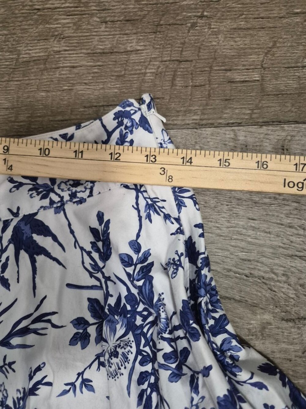 J. Peterman Blue & White Floral Bird A-Line Skirt Size 2 100% Cotton Lined - Picture 8 of 9